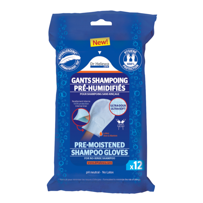 LUVA DE SHAMPOO PRÉ HUMEDECIDA E SEM ENXAGUAR DR HELEWA COM FORRO INTERNO PROTETOR
